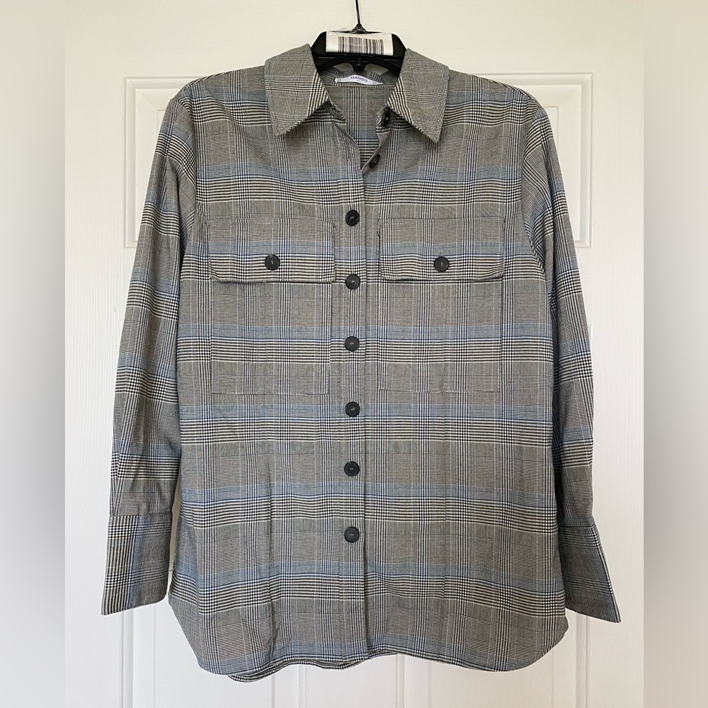 MANGO SUIT Gray Plaid Shirt